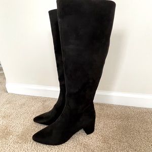 J Crew Black Suede Pointed Toe Heeled tall Boots   Size 7.  Never worn